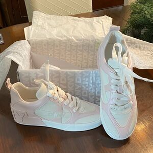 NIB DKNY Magdalena Lace Up Light Pink and soft white Sneakers Size 7.5